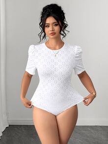 SHEIN Clasi 大尺碼女款圓領純色百褶修身百搭日常晚餐生日連身衣 白色夏季優雅 - 白色 - 查看 5