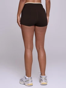 Musera Sport Celana Pendek Mini Setelan Aktif Warna Kontras dengan Potongan V Depan, Warna Kuning Mentega, Cocok untuk Musim Gugur/Musim Dingin, Olahraga, Pilates, Kebugaran, dan Aktivitas Kasual Sehari-hari - Coffee Brown - View 5