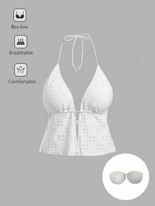 SHEIN ICON Women's Casual Sexy Open Back Tie-Up Halter Neck Camisole, Suitable For Summer, Y2K Style Back To School, Built-In Bra - White - View 6