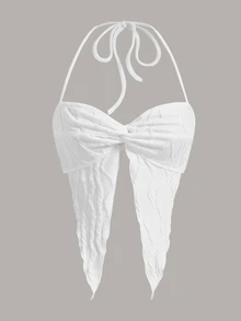 SHEIN ICON Twist Front Asymmetrical Hem Halter Top - White - View 1