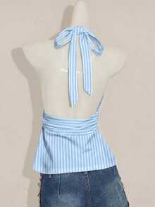 SHEIN ICON Halter Deep V-Neck Cinched Waist A-Line Backless Camisole - Multicolor - View 2