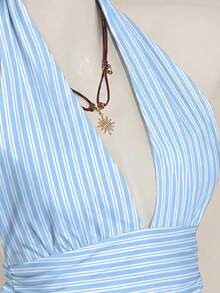 SHEIN ICON Halter Deep V-Neck Cinched Waist A-Line Backless Camisole - Multicolor - View 4