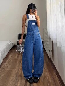 StreetHx 女款休閒水洗彎腿牛仔吊褲 - 藍色 - 查看 5