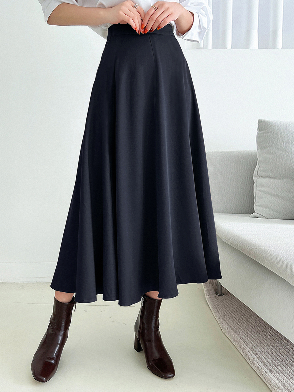 High Waist Solid Flare Skirt Fall Wedding Guest Dress Women