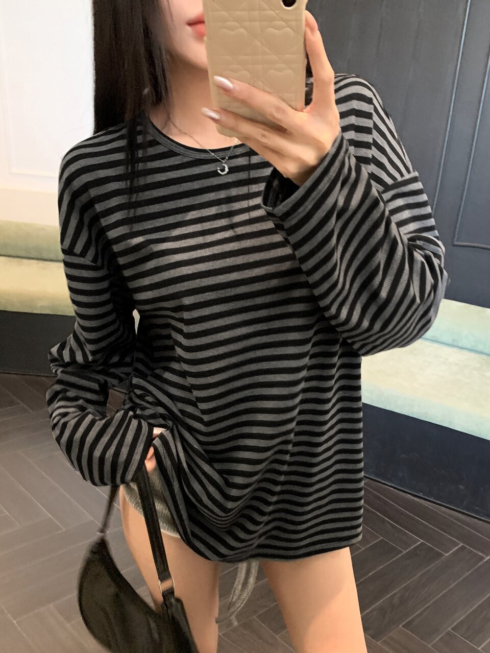 Women's Striped Crew Neck Drop Shoulder Long Sleeve Casual Loose T-Shirt Fall