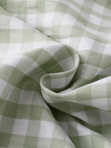 SHEIN 2件組 秋冬新生女嬰居家服 時尚清新可愛 綠色與白色格紋領口 袖口與腳口拼接 優雅白色蕾絲連身衣 - 綠色 - 查看 5