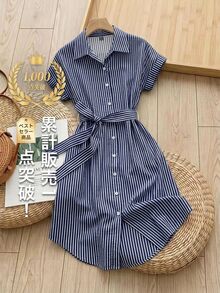 Rusticease Women's Casual Coastal Navy Blue Front Button Midi Dress For Vacation Vacation Summer Brunch Vacation - Navy Blue - View 6