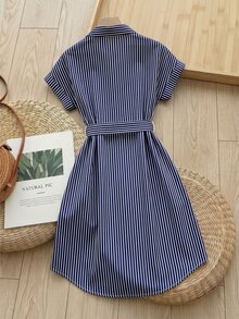 Rusticease Women's Casual Coastal Navy Blue Front Button Midi Dress For Vacation Vacation Summer Brunch Vacation - Navy Blue - View 2