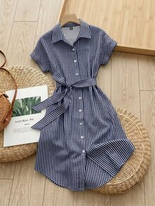 Rusticease Women's Casual Coastal Navy Blue Front Button Midi Dress For Vacation Vacation Summer Brunch Vacation - Navy Blue - View 1