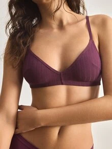 Ocili 100%纯棉罗纹舒适基础款简约内衣，EasyComfort ChicAutumnCasual女士文胸 - 中紫紅色 - 查看 11