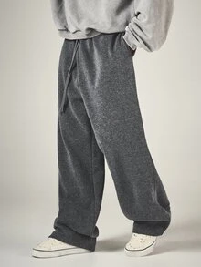 SUMWON Wide Leg Sweatpants With Drawstring Waist Side Pockets Relaxed Fit Cozy Fleece Casual Lounge Trousers Fall Winter Everyday Comfort - Dark Grey - View 1