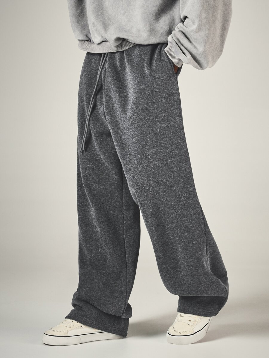 SUMWON Wide Leg Sweatpants With Drawstring Waist Side Pockets Relaxed Fit Cozy Fleece Casual Lounge Trousers Fall Winter Everyday Comfort - Dark Grey - View 1