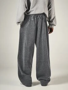 SUMWON Wide Leg Sweatpants With Drawstring Waist Side Pockets Relaxed Fit Cozy Fleece Casual Lounge Trousers Fall Winter Everyday Comfort - Dark Grey - View 2