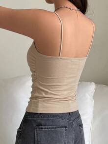 DAZY Women's Solid Color Pleated Casual Versatile Daily Wear Camisole Top Summer Top - Apricot - View 2
