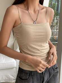 DAZY Women's Solid Color Pleated Casual Versatile Daily Wear Camisole Top Summer Top - Apricot - View 1