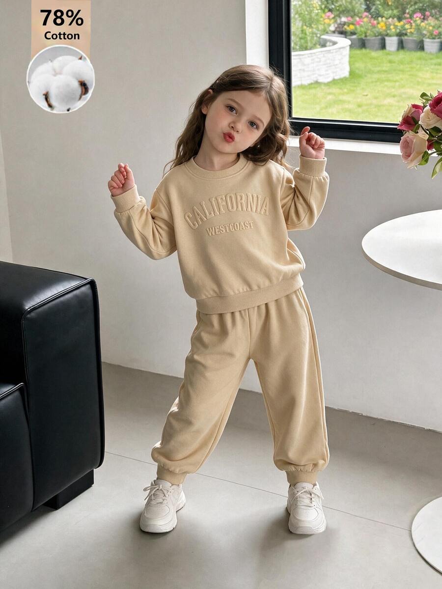 Young Girls Hoodie & Sweatshirt Co-Ords - Apricot - View 1