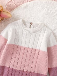 SHEIN 新生兒秋冬針織連身衣 - 粉色 - 查看 3