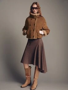 MOTF PREMIUM VINTAGE DOUBLE-BREASTED LAPEL THERMAL LINED WARM SUEDE JACKET - Coffee Brown - View 9