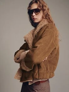 MOTF PREMIUM VINTAGE DOUBLE-BREASTED LAPEL THERMAL LINED WARM SUEDE JACKET - Coffee Brown - View 6