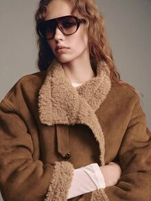MOTF PREMIUM VINTAGE DOUBLE-BREASTED LAPEL THERMAL LINED WARM SUEDE JACKET - Coffee Brown - View 2