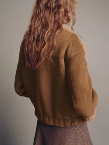 MOTF PREMIUM VINTAGE DOUBLE-BREASTED LAPEL THERMAL LINED WARM SUEDE JACKET - Coffee Brown - View 3