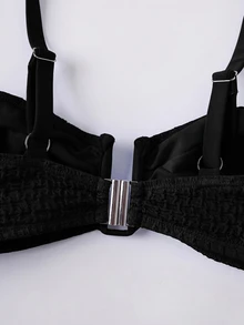Travachic Bộ đồ bơi bikini 2 mảnh nữ mùa hè đi biển màu trơn, áo dây spaghetti gợi cảm và quần tam giác - màu đen - Xem 7