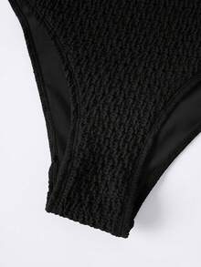 Travachic Bộ đồ bơi bikini 2 mảnh nữ mùa hè đi biển màu trơn, áo dây spaghetti gợi cảm và quần tam giác - màu đen - Xem 6