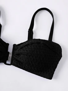 Travachic Bộ đồ bơi bikini 2 mảnh nữ mùa hè đi biển màu trơn, áo dây spaghetti gợi cảm và quần tam giác - màu đen - Xem 4