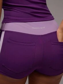 Musera Sport 撞色超短迷你运动短裤，仅限运动健身健身房普拉提日常休闲夏季穿着。 - 紫羅蘭色 - 查看 6