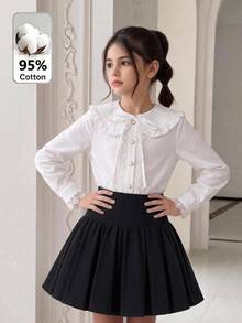 SHEIN 青少年女孩純色休閒學院風百褶裙 - 彩色 - 查看 2