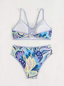 Swim Vcay 2件組女款夏季海灘套裝，隨機配色花卉印花掛脖上衣與高腰泳褲泳衣 - 彩色 - 查看 5
