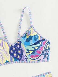 Swim Vcay 2件組女款夏季海灘套裝，隨機配色花卉印花掛脖上衣與高腰泳褲泳衣 - 彩色 - 查看 6