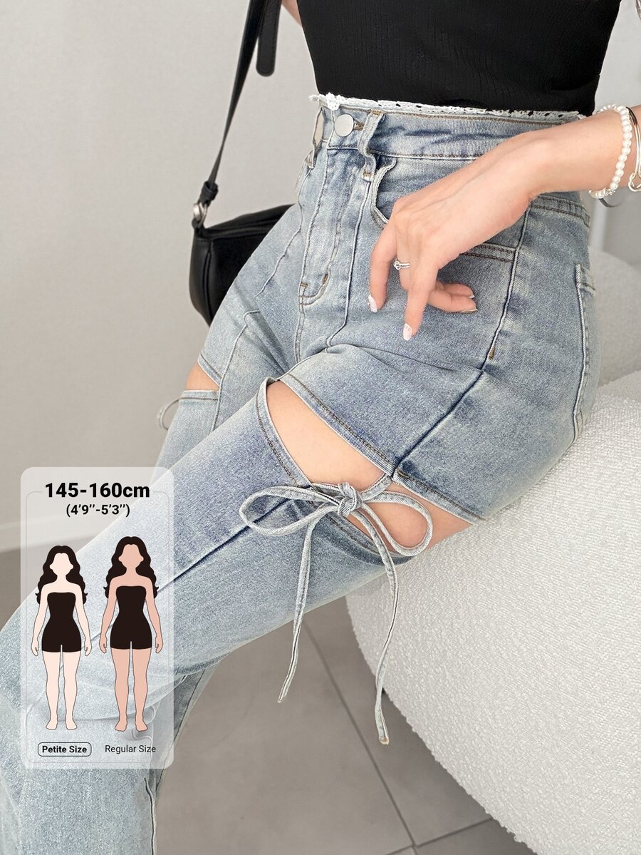 DAZY Cut Out Knot Side Jeans - Blue - View 1