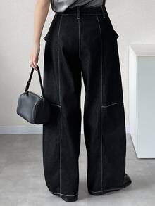DAZY 1pc Contrast Stitching Straight Leg Jeans Cute Tops - Blue - View 4