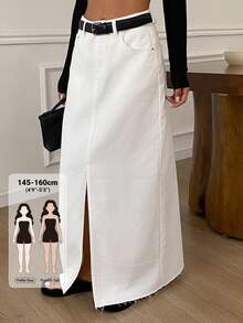 Livesso Petite Split Thigh Denim Skirt Without Belt Fall - White - View 1