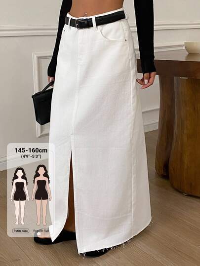 Livesso Petite Split Thigh Denim Skirt Without Belt