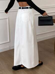 Livesso Petite Split Thigh Denim Skirt Without Belt Fall - White - View 2