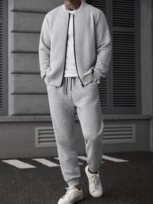 Manfinity Homme Men's Zipper Stand Collar Cardigan Jacket Set, Mature Casual Style Suitable For Daily Wear And Outings, Ideal Gift For Boyfriend Or Husband - Multicolor - View 5