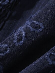 DAZY 女款夏季方領藍色花卉刺繡鏤空綁腰荷葉邊上衣，適合度假、婚禮與派對，Y2K露肩上衣 - 藏蓝色 - 查看 3