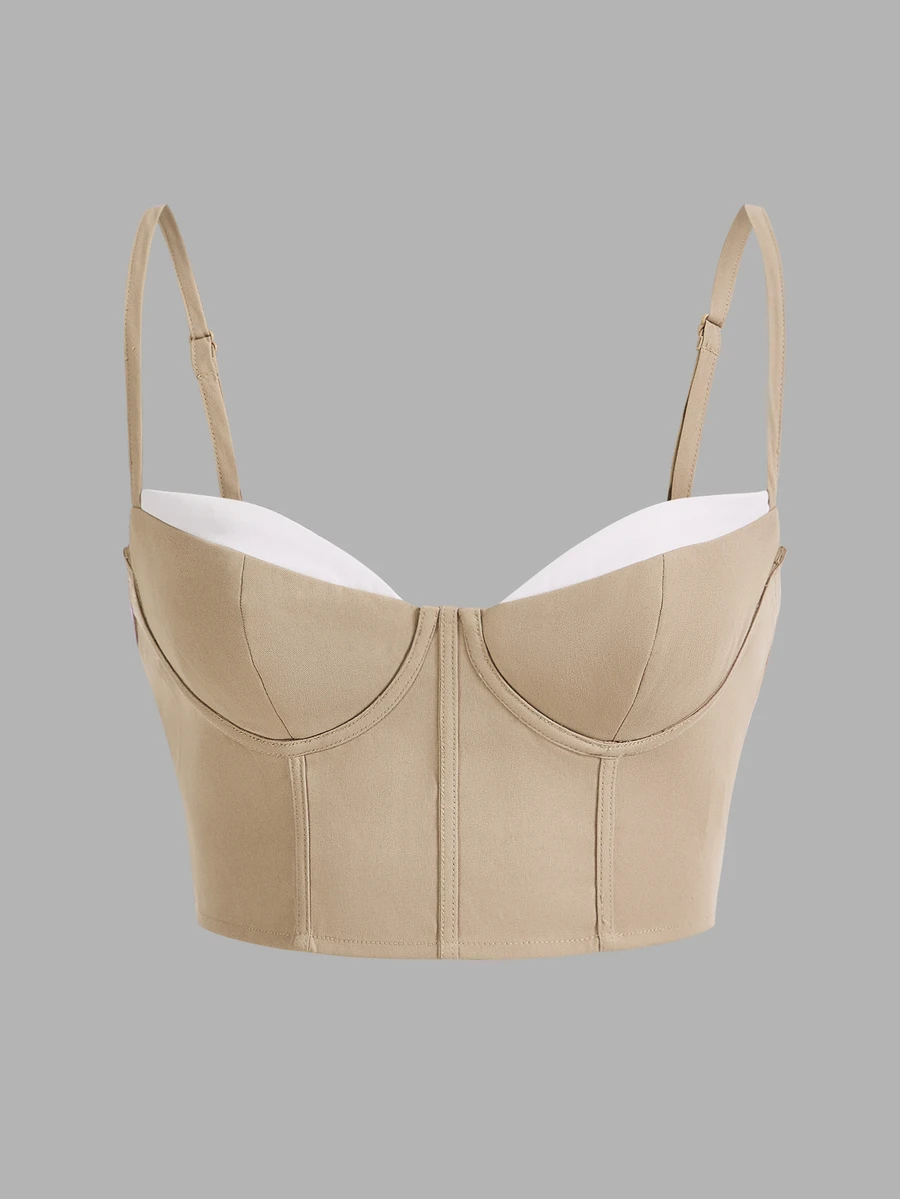 SHEIN ICON 撞色緊身吊帶 - 卡其色 - 查看 1