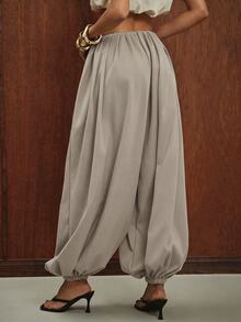 Hauture Women's Solid Color Pleated Casual Versatile Daily Lantern Long Pants - Khaki - View 3
