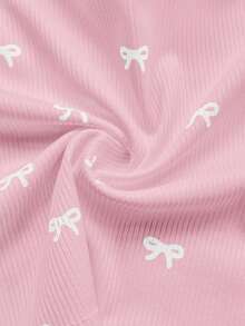 Sweetina Bow Print Camisole Crop Top & Shorts 2 Pieces Set, Casual For Teens - Pink - View 7