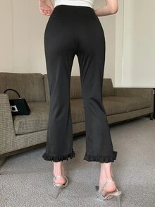 DAZY Solid Ruffle Hem Flare Leg Crop Pants Fall - Black - View 5
