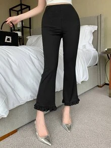 DAZY Solid Ruffle Hem Flare Leg Crop Pants Fall - Black - View 7