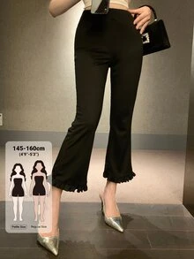 DAZY Solid Ruffle Hem Flare Leg Crop Pants Fall - Black - View 1