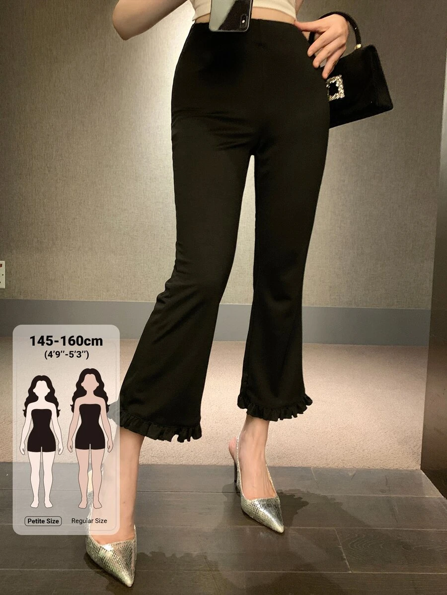 DAZY Solid Ruffle Hem Flare Leg Crop Pants Fall - Black - View 1