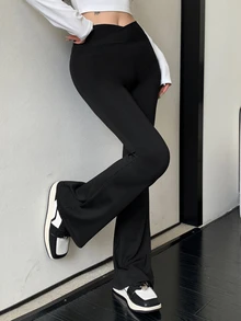 DAZY Legging Polos Model V-Wide Leg Mengembang untuk Musim Gugur - Hitam - View 5