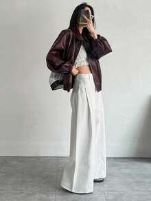 DAZY High Waist Wide Leg Pants - White - View 4