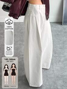 DAZY High Waist Wide Leg Pants - White - View 1