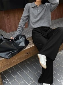 DAZY Women's Solid Color Minimalist Drawstring Waist Long Pants For Daily Wear Fall - Black - View 5